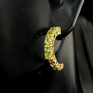 10K Gold Natural Peridot Hoop Earrings